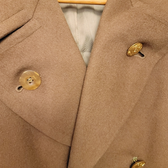 Men's Brown Heavy Wool Green Satin Lining Authentic Military Coat 8 Buttons - Picture 5 of 14